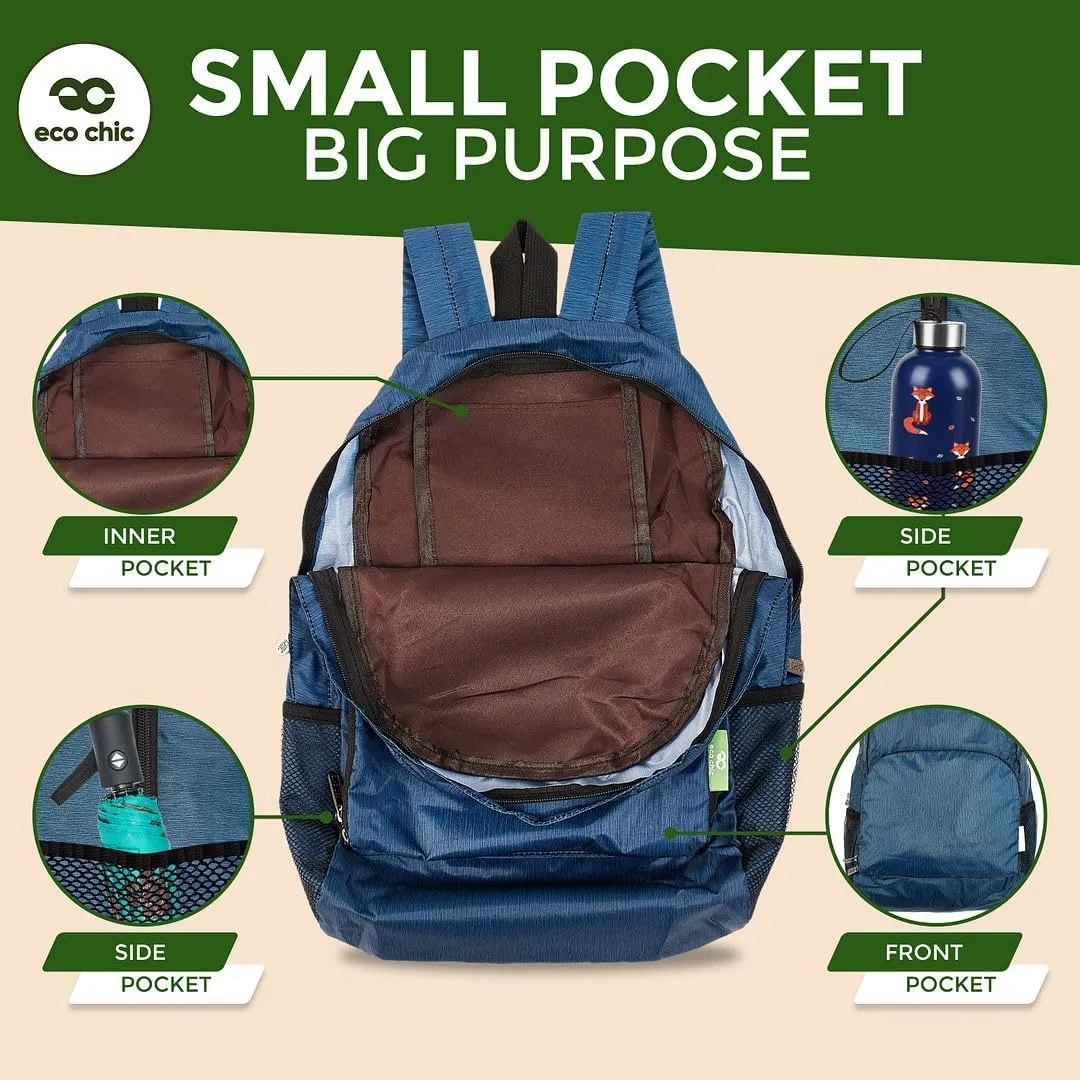 ECO CHIC Hiking Lightweight Packable Backpack - Foldable Daypack for Travel & Hiking & Outdoor Adventures - Waterproof Backpack from Recycled Materials (Flowers Beige)
