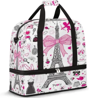 Eiffel Paris Collection Pattern Foldable Travel Duffel Bag Tote Carry on Luggage Sport Duffle for Women Men Gym Bag Overnight Weekender Bags with Shoe Compartments and Shoulder Strap