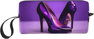Elegant Purple High Heels with Lipstick print Travel Cosmetic Bag Gifts for Women Portable Make Up Bags for Women Mother Sister