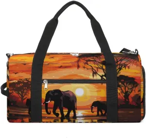 Elephant Pictures Duffle Bag Waterproof Gym Tote Bags Travel Overnight Bags with Shoes Compartment