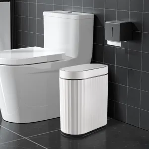 ELPHECO Bathroom Trash Can with Lid 2 Gallon Small Sensor Garbage Can, 9 Liter Slim Smart Trash Bin, Waterproof Automatic Wastebasket, Narrow Plastic Garbage Bin for Bathroom, Black and White