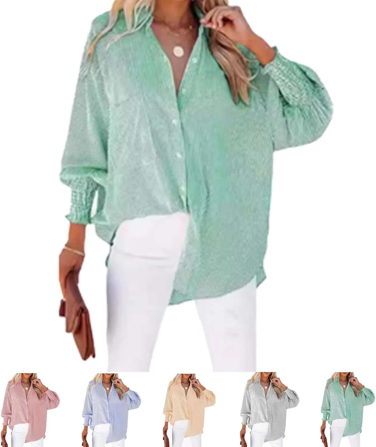 Elvessa Ethereal Stripe Blouse with Pockets, Mid-Length Shirt with Striped Lapel, Button Down Shirts Casual