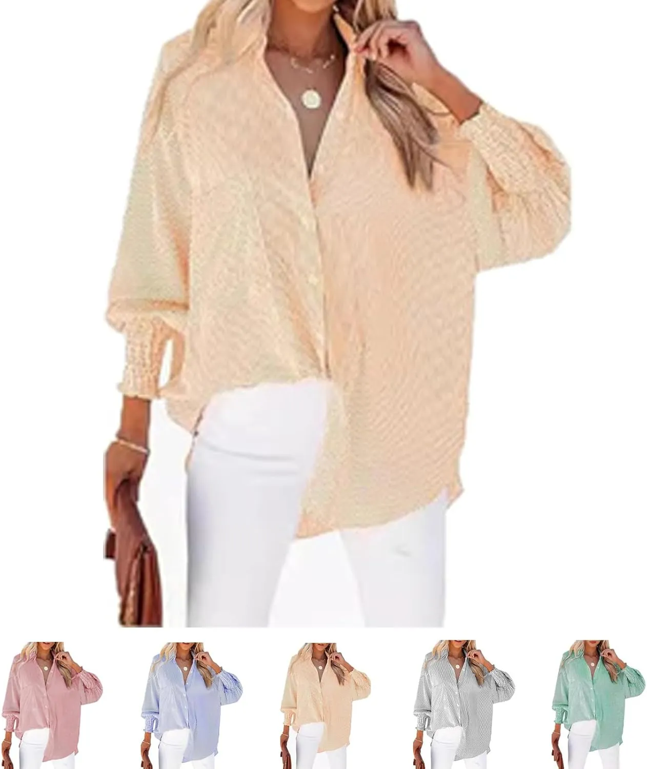 Elvessa Ethereal Stripe Blouse with Pockets, Mid-Length Shirt with Striped Lapel, Button Down Shirts Casual