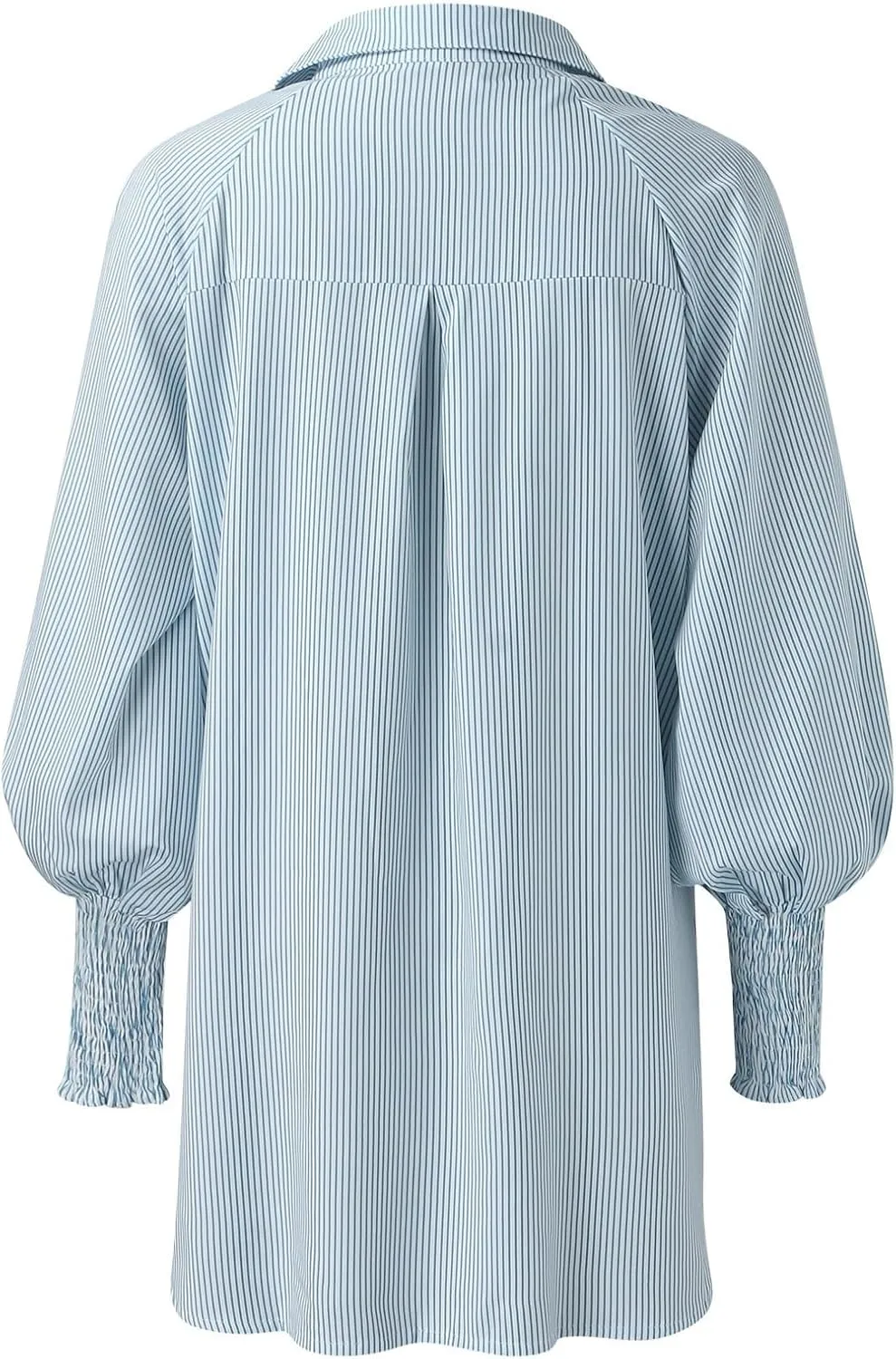 Elvessa Shirts, Stripe Blouse with Pockets - Womens Smocked Cuffed Striped Boyfriend Shirt, Button Down Tshirt Blouse