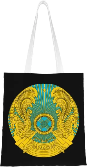 Emblem of Kazakhstan latin Tote Bag for Women Canvas Shopping Bags Reusable Large Capacity Casual Shoulder Handbags Grocery Bags DIY Gift Bags