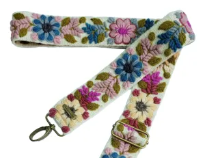 Embroidered bag strap, camera strap, adjustable bag, shoulder bag, peruvian handmade, ivory belt, colorful flower, ethnic, boho, gift for her (Silver)