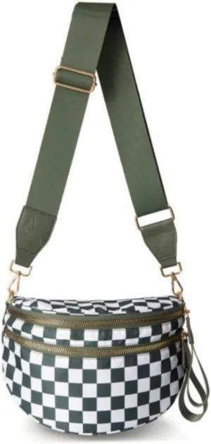 Emmafy GoFree -The RoomiestCrossbody for Women, Roomy Checkered Nylon Purse, Travel Hobo & Bum Bag