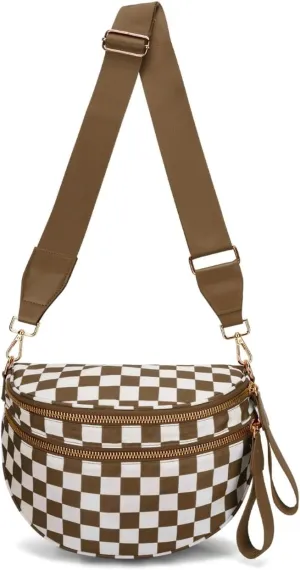 Emmafy GoFree -The RoomiestCrossbody for Women, Roomy Checkered Nylon Purse, Travel Hobo & Bum Bag