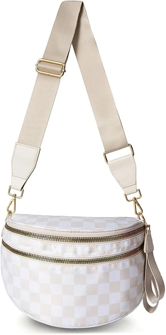 Emmafy GoFree -The RoomiestCrossbody for Women, Roomy Checkered Nylon Purse, Travel Hobo & Bum Bag