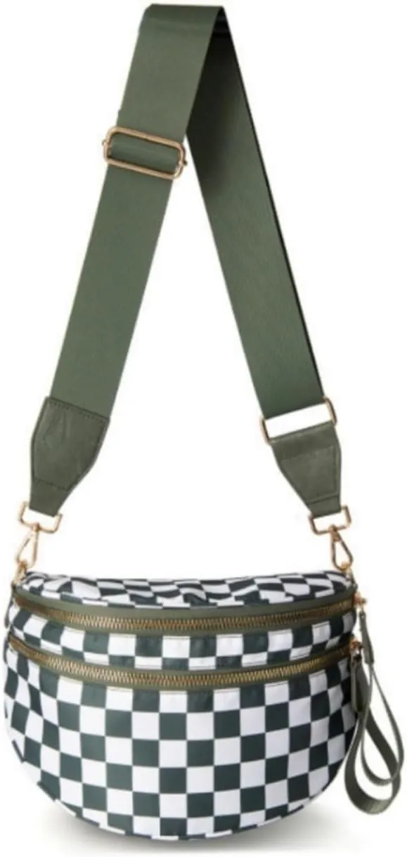 Emmafy GoFree -The RoomiestCrossbody for Women, Roomy Checkered Nylon Purse, Travel Hobo & Bum Bag
