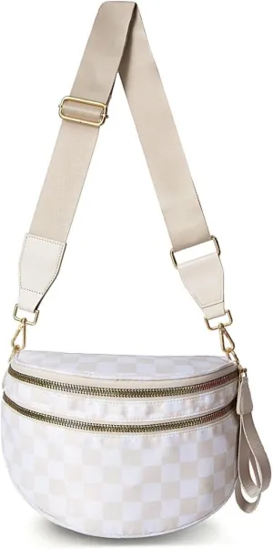 Emmafy GoFree -The RoomiestCrossbody for Women, Roomy Checkered Nylon Purse, Travel Hobo & Bum Bag