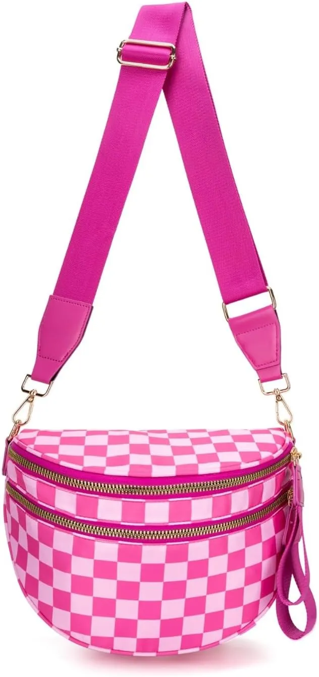 Emmafy GoFree -The RoomiestCrossbody for Women, Roomy Checkered Nylon Purse, Travel Hobo & Bum Bag