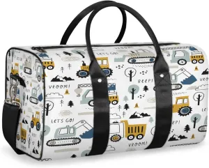 Engineering Vehicles Excavator Travel Duffle Bag, Sports Gym Bags for Women Men, Carry On Weekender Overnight Workout Airplane Trips Bag