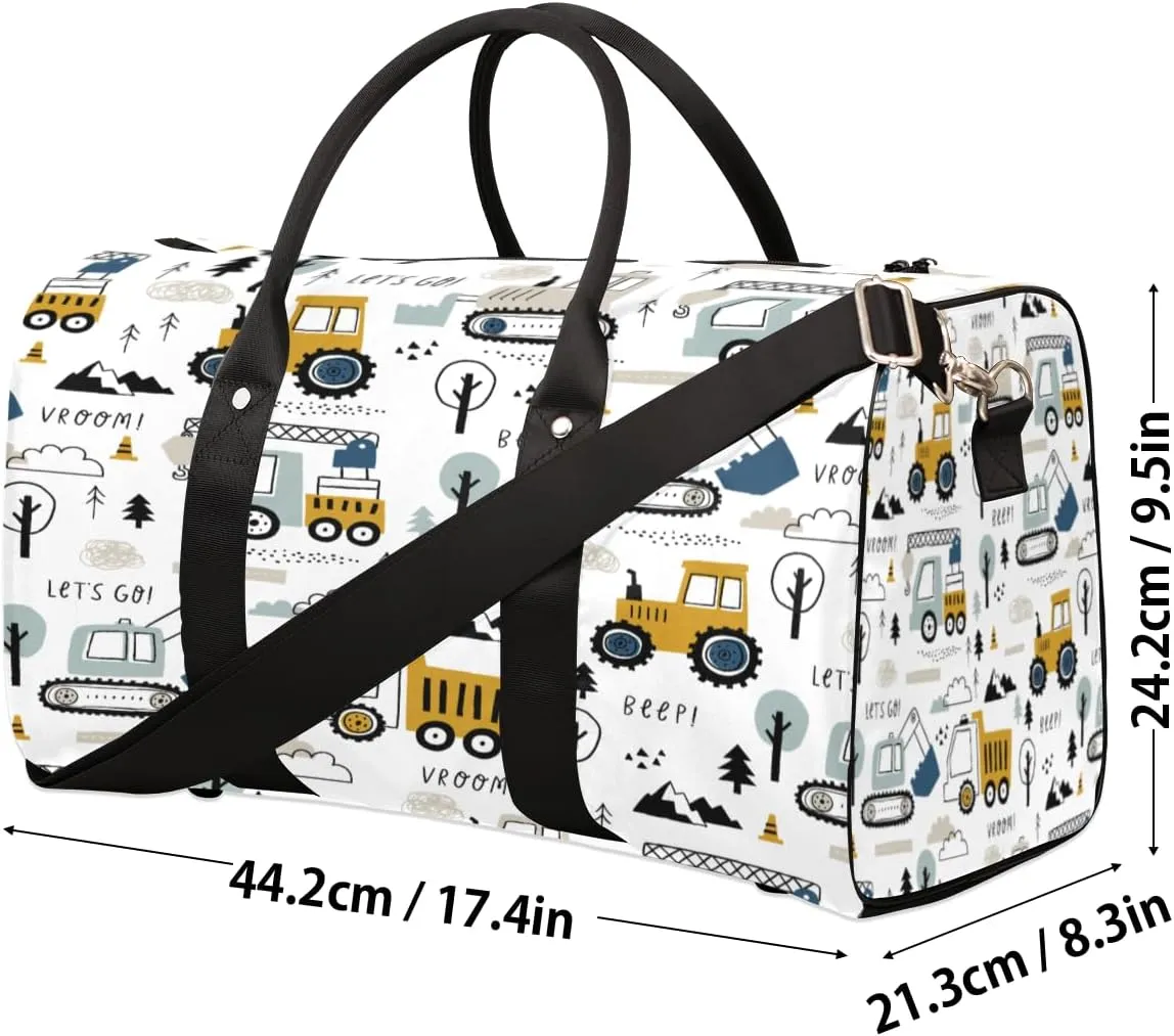Engineering Vehicles Excavator Travel Duffle Bag, Sports Gym Bags for Women Men, Carry On Weekender Overnight Workout Airplane Trips Bag