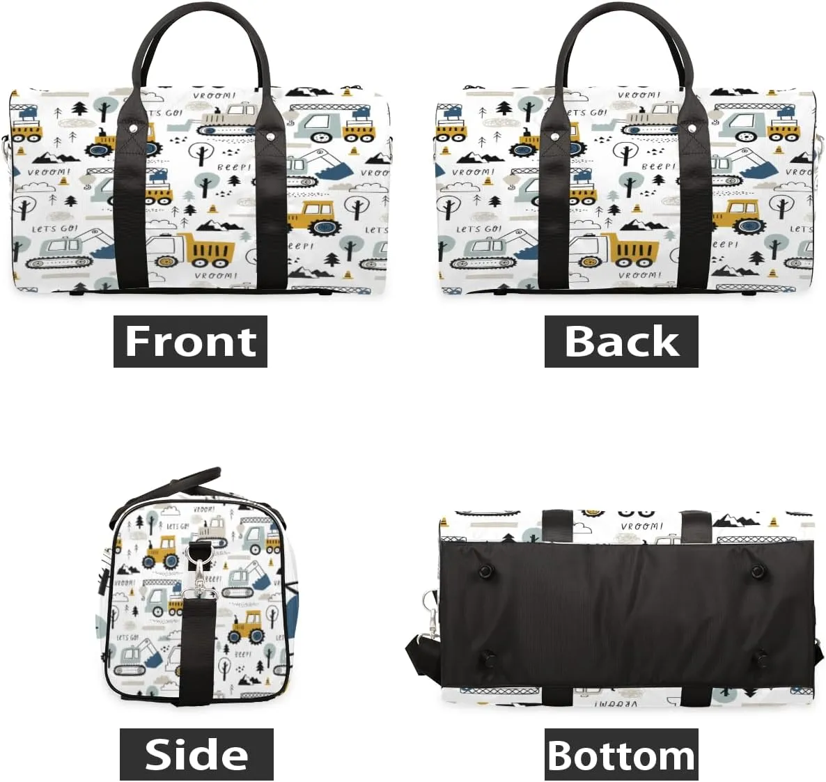 Engineering Vehicles Excavator Travel Duffle Bag, Sports Gym Bags for Women Men, Carry On Weekender Overnight Workout Airplane Trips Bag