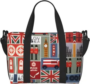 England Symbols print Travel Duffel Bag,workout duffel bag, overnight shoulder Bag,Weekender Bag for Women Men