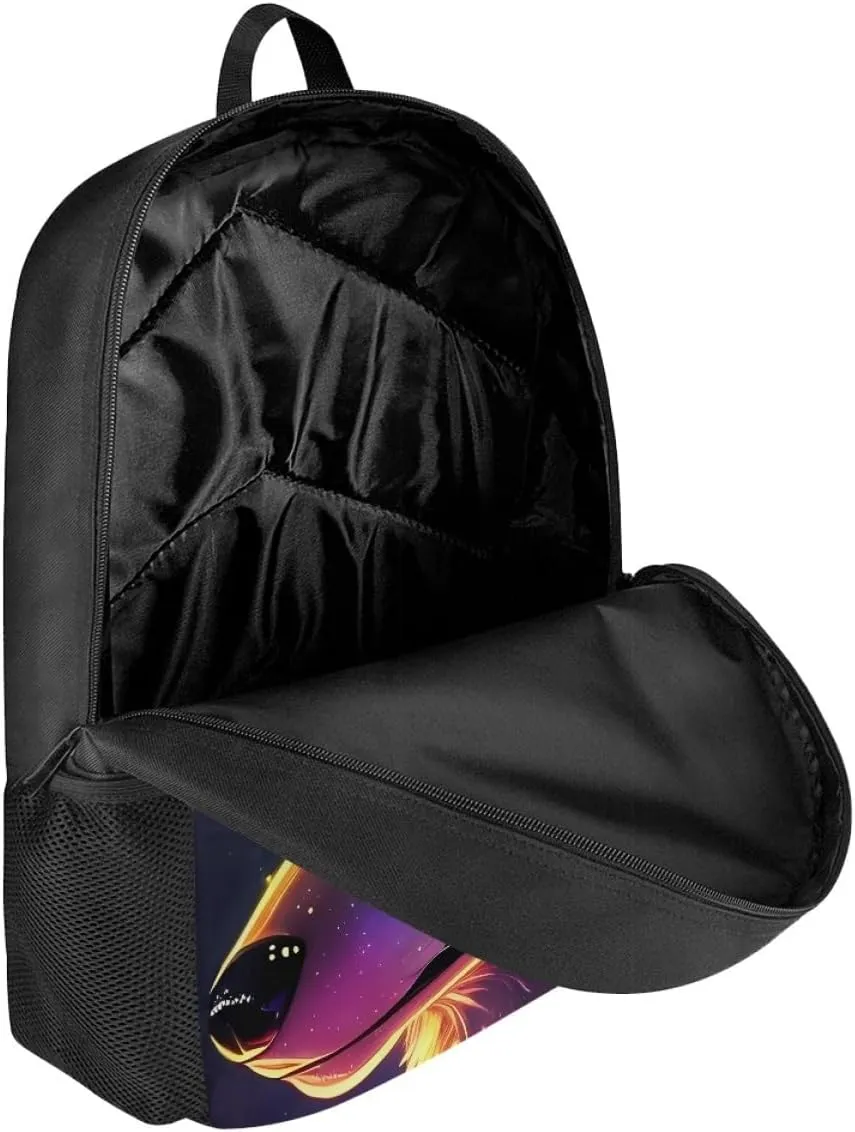 ENLACHIC Kids Cool 3D Purple Sparkle Wolf Print Backpacks for School Travel Bookbag School Bag Laptop Backpack Casual Daypack