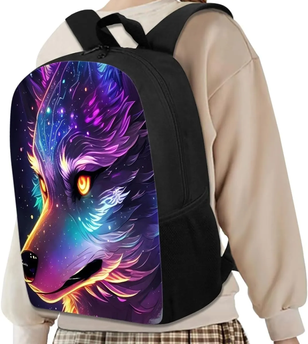 ENLACHIC Kids Cool 3D Purple Sparkle Wolf Print Backpacks for School Travel Bookbag School Bag Laptop Backpack Casual Daypack