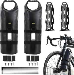 ENLEE 2pcs Bike Fork Bag with Multipurpose Cage-Waterproof Dry Bike Bags for Bicycles 5L Lightweight Portable Roll Top Design Bike Packing Fork Bags for MTB, Road, Gravel, Folding Bikes Touring