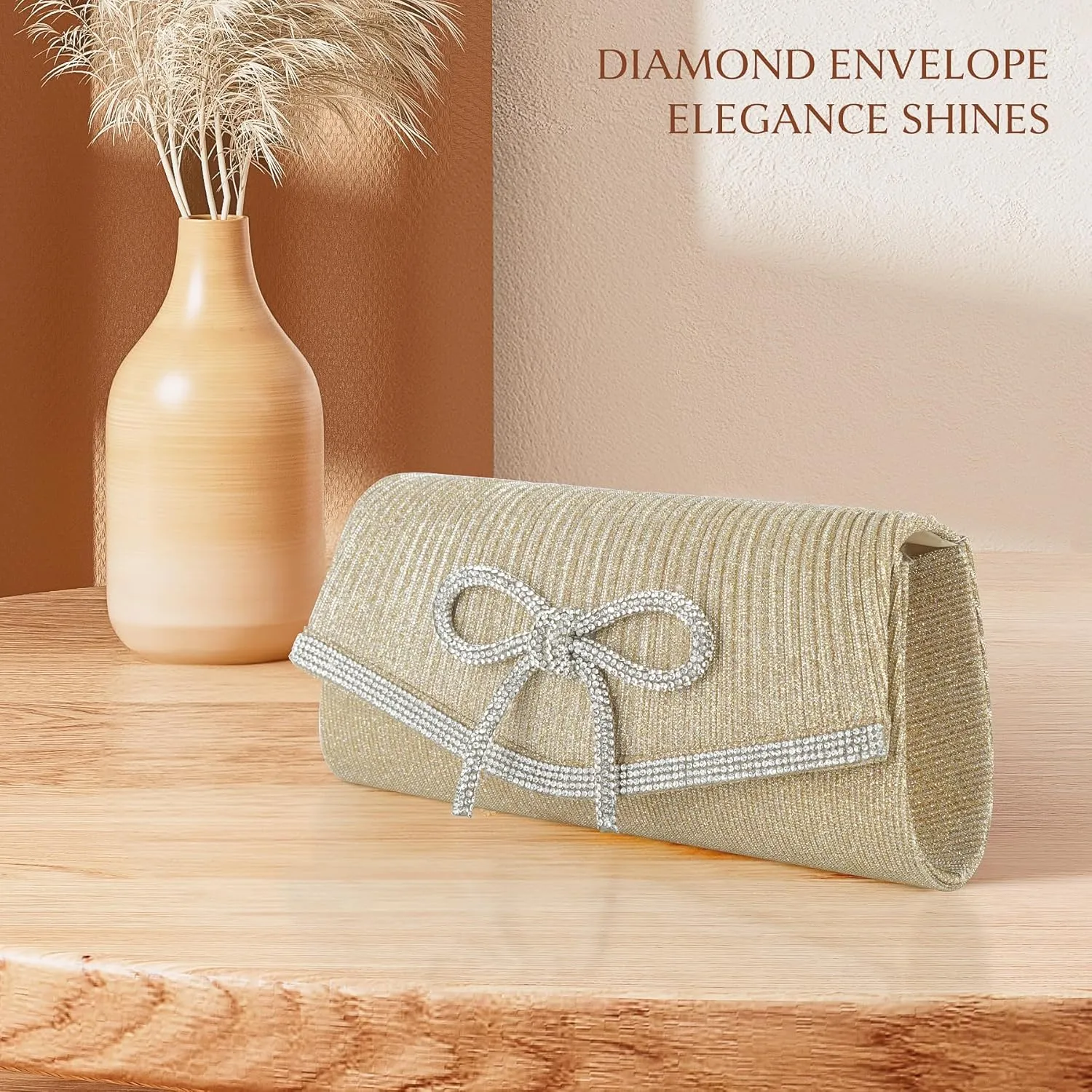 Envelope Clutch Purse Women Rhinestone Bow Sparkly Evening Bag Glitter Wedding Party Prom Handbag