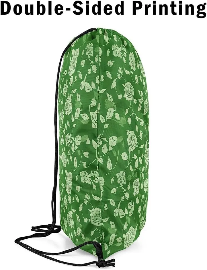 Erosebridal Retro Floral Drawstring Backpack 13x15.7,Botanical Flower Drawstring Bags,Natural Rose Blosssom Draw String Back Bag,Garden Branches Leaves String Backpack,Jade Green