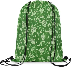 Erosebridal Retro Floral Drawstring Backpack 13x15.7,Botanical Flower Drawstring Bags,Natural Rose Blosssom Draw String Back Bag,Garden Branches Leaves String Backpack,Jade Green