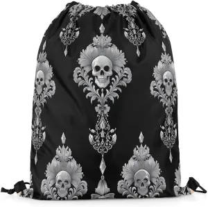 Erosebridal Sugar Skull Drawstring Bags Reversible,Boho Black Damask Skeleton Drawstring Backpack for Sport Gym,Vintage Flower Floral Draw String Back Bag,Sparkle Stars Galaxy String Backpack,13x15.7