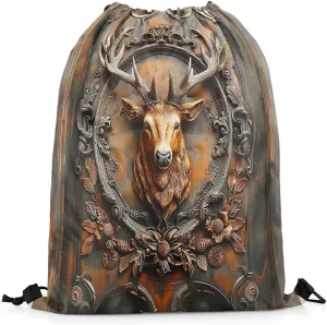 Erosebridal Western Farmhouse Deer Animal Sport Drawstring Backpack,Vintage Mirror Flower Floral String Backpack,Rustic Deer Hunting Drawstring Bags,Moose Reindeer Jungle Wildlife Cinch bag,13x15.7
