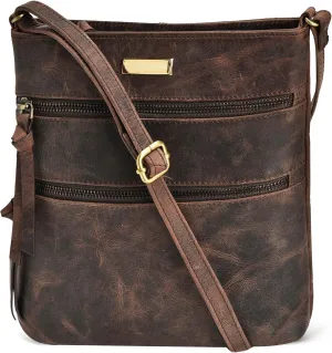ESTALON Women's Genuine Leather Crossbody Bag With Adjustable Sling Strap - Medium Size Crossover Shoulder Purse