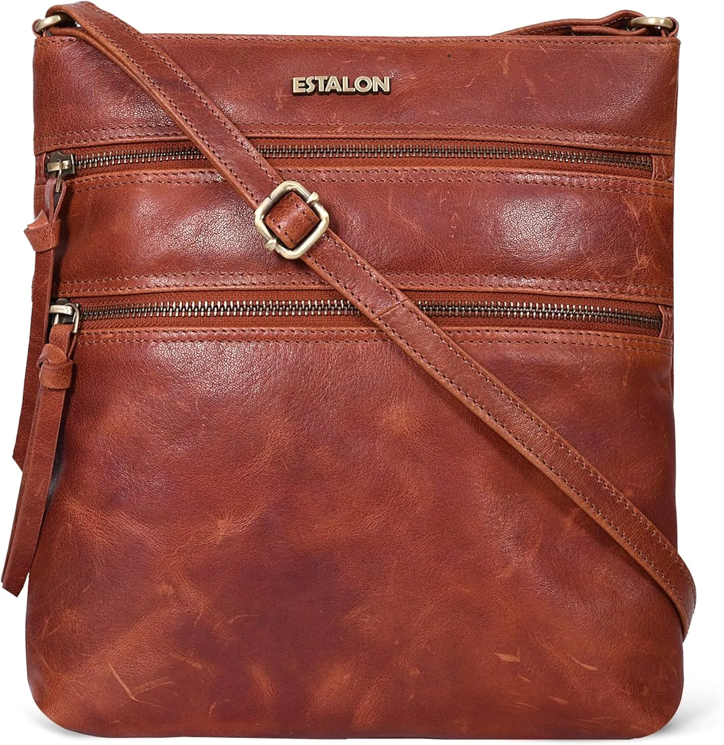 ESTALON Women's Genuine Leather Crossbody Bag With Adjustable Sling Strap - Medium Size Crossover Shoulder Purse