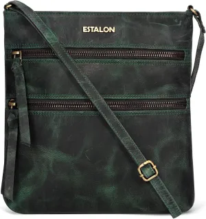 ESTALON Women's Genuine Leather Crossbody Bag With Adjustable Sling Strap - Medium Size Crossover Shoulder Purse