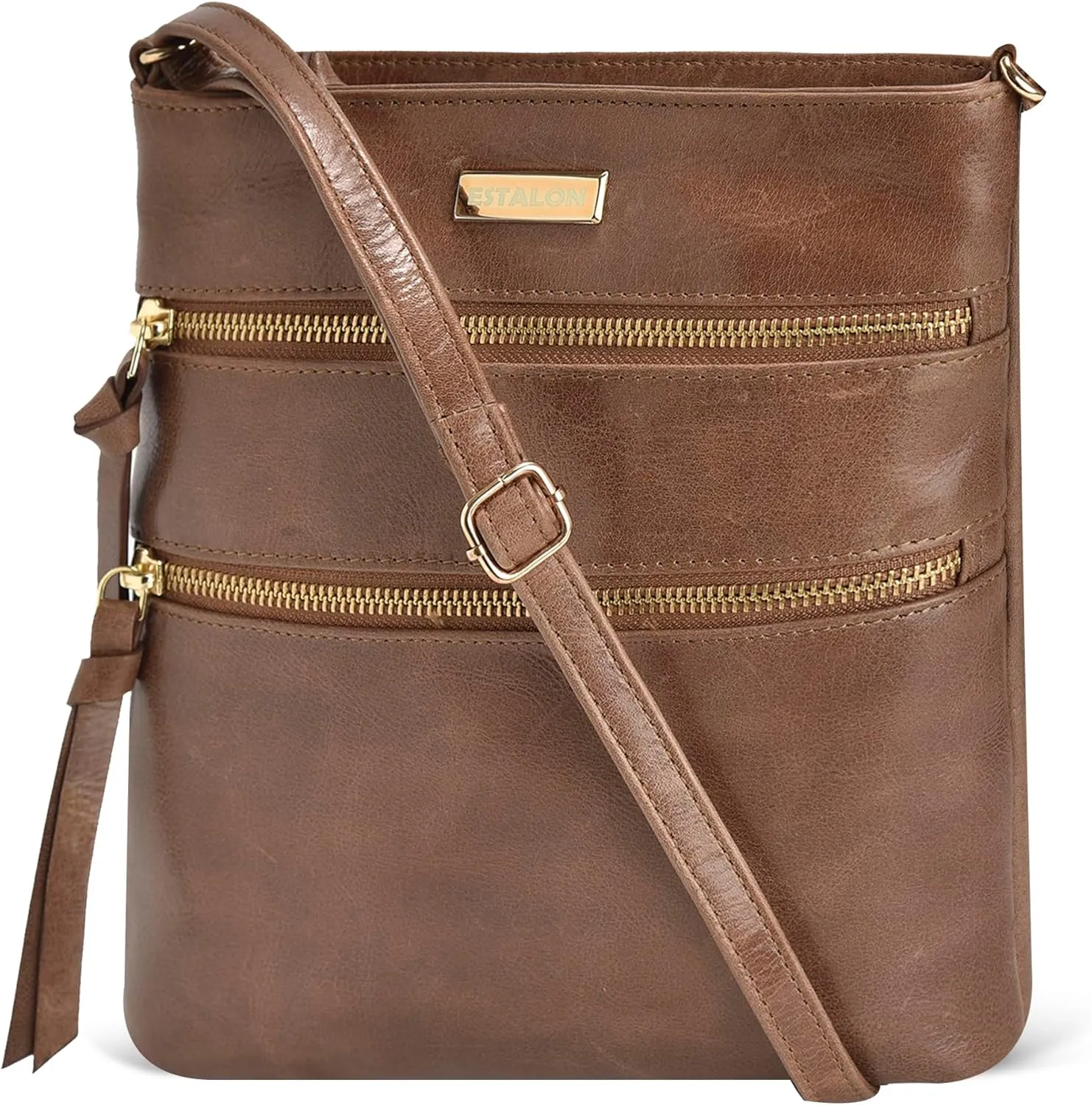 ESTALON Women's Genuine Leather Crossbody Bag With Adjustable Sling Strap - Medium Size Crossover Shoulder Purse