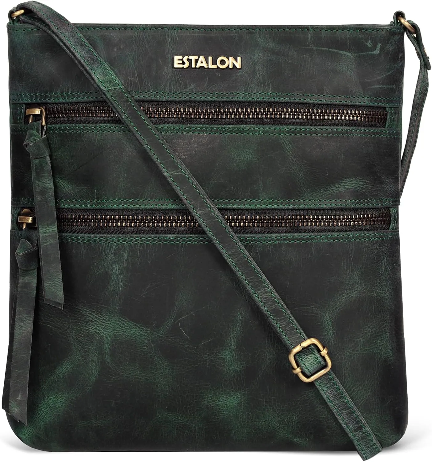 ESTALON Women's Genuine Leather Crossbody Bag With Adjustable Sling Strap - Medium Size Crossover Shoulder Purse