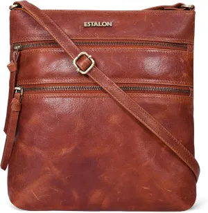 ESTALON Women's Genuine Leather Crossbody Bag With Adjustable Sling Strap - Medium Size Crossover Shoulder Purse