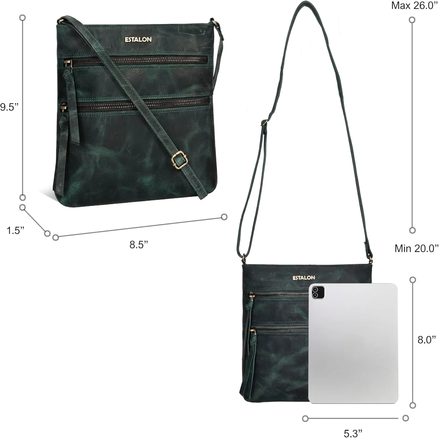 ESTALON Women's Genuine Leather Crossbody Bag With Adjustable Sling Strap - Medium Size Crossover Shoulder Purse