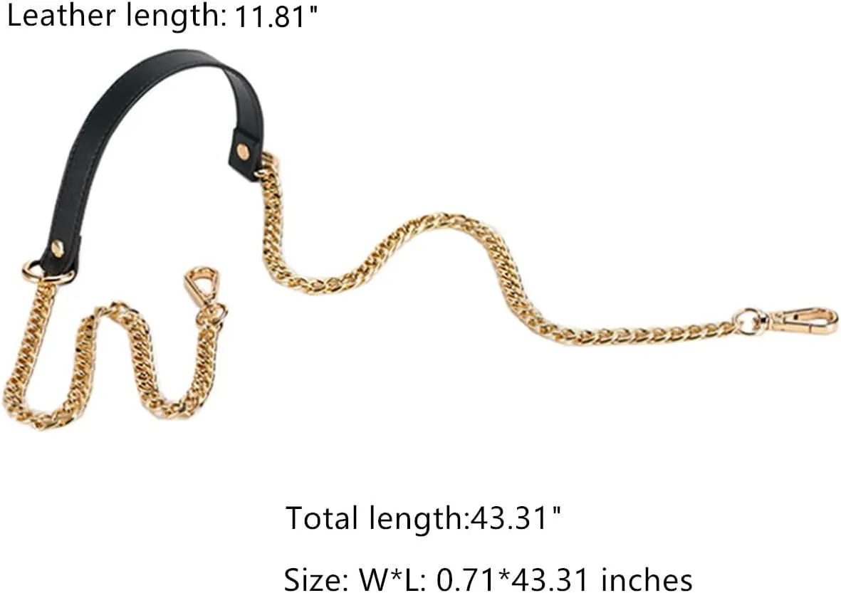 ESUPPORT Purse Straps Replacement Leather Metal Chain For Crossbody Handbags Shoulder Bag Wallet DIY 43.31 Inch Long