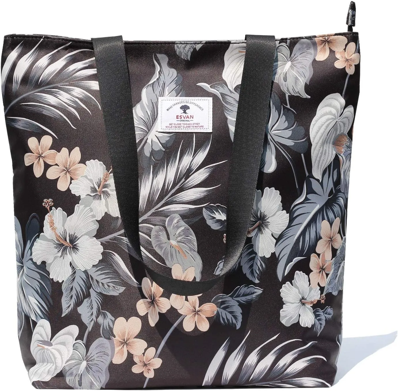 ESVAN Original Floral Tote Bag Shoulder Bag for Gym Hiking Picnic Travel Beach