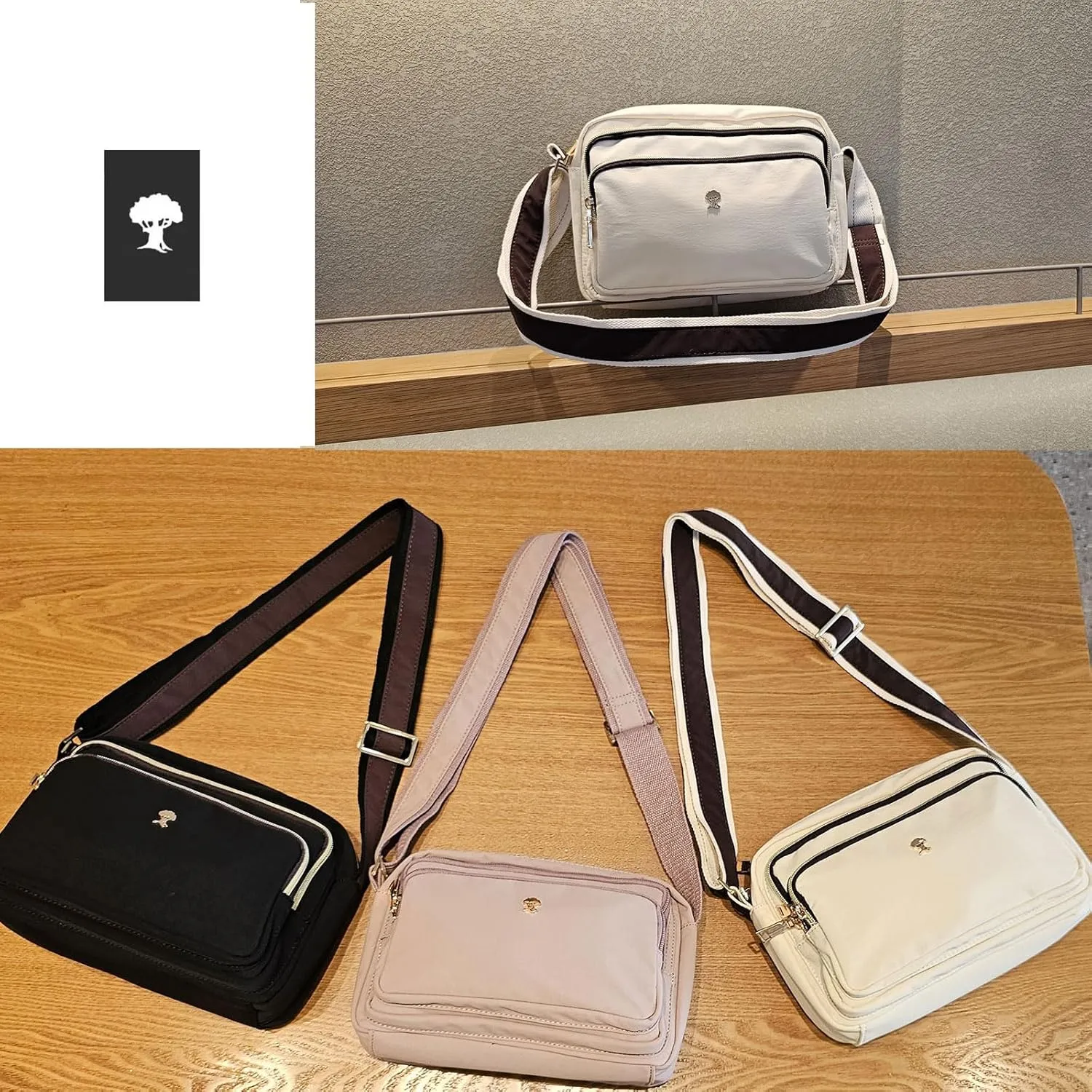ESVAN Triple Zip Crossbody Bags for Women Fashion Ladies Purse Multi-Pocket Handbags Messenger Shoulder Bag