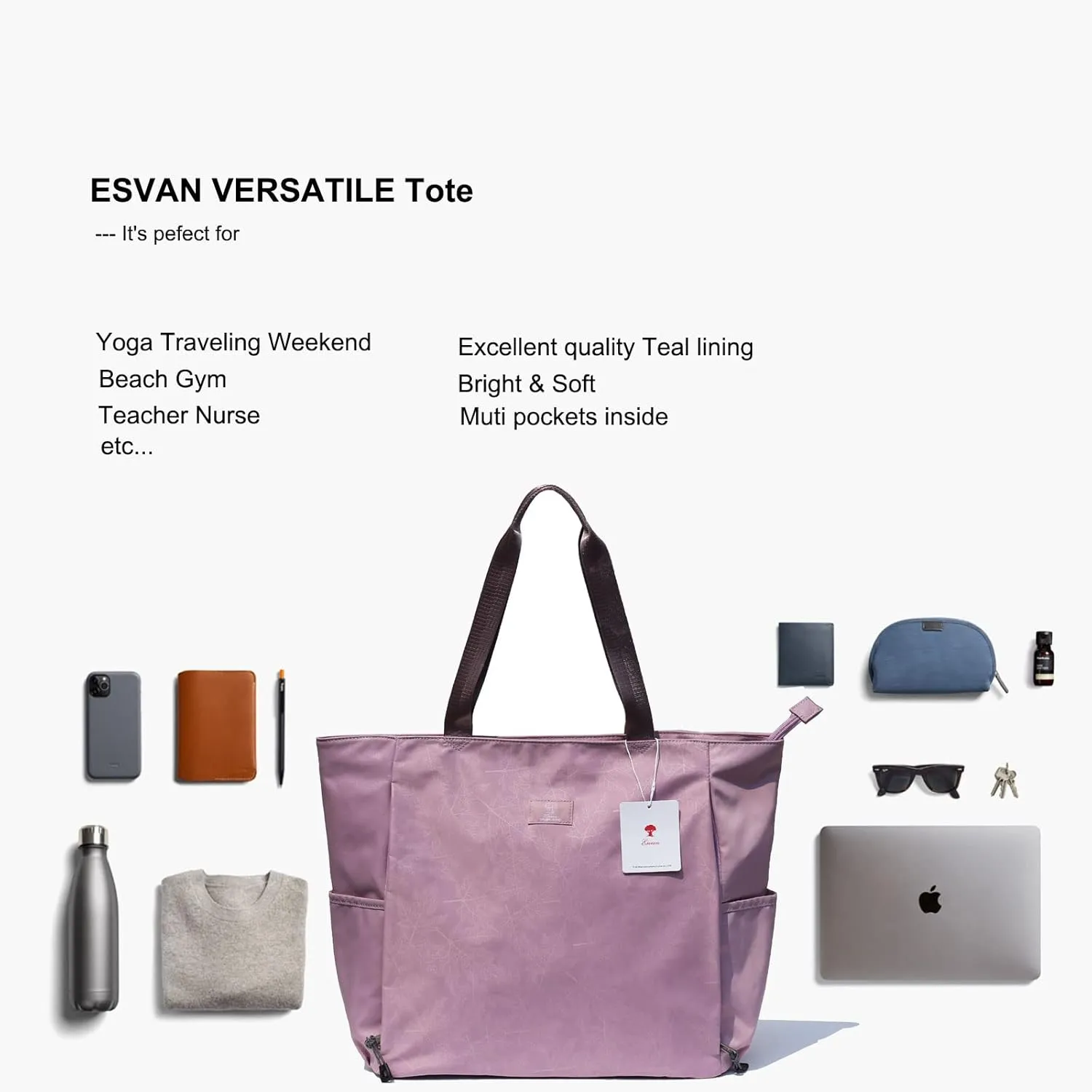 ESVAN Yoga Mat Bag Yoga Tote Carrier Shoulder Bag Carryall Tote for Office,Yoga,Pilates,Travel,Beach and Gym