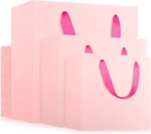 EUSOAR Kraft Paper Bags, 3 Sizes, 30pcs Pink Recyclable Sturdy Kraft Bags for Business & Craft, Birthday Presents