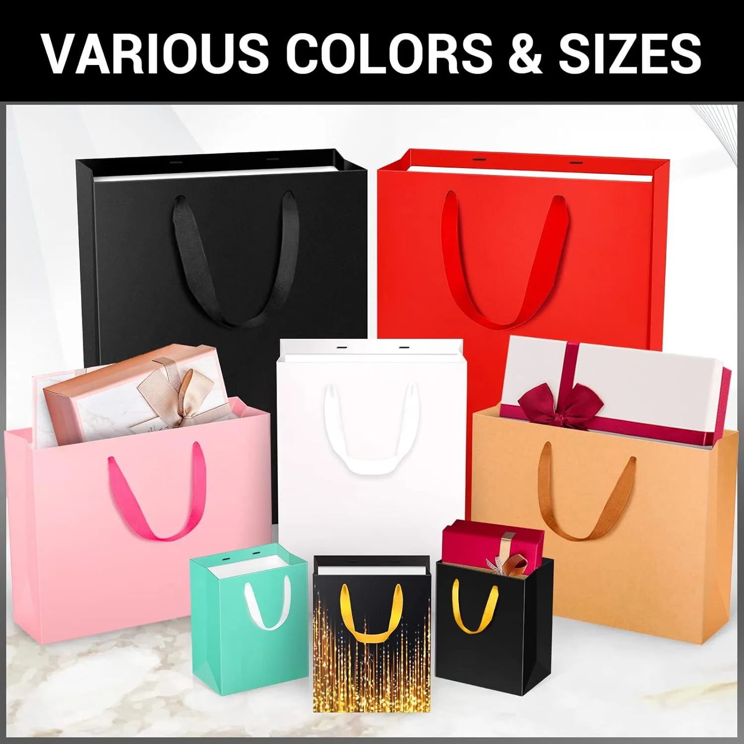 EUSOAR Kraft Paper Gift Bags, 25pcs Small 10.6"x3.1"x8.3" Brown Sturdy Heavy Duty Shopping Bags with Handle Bulk, Retail, Boutique, Business,Wedding Party Favor,Grocery,Restaurant Merchandise Bag