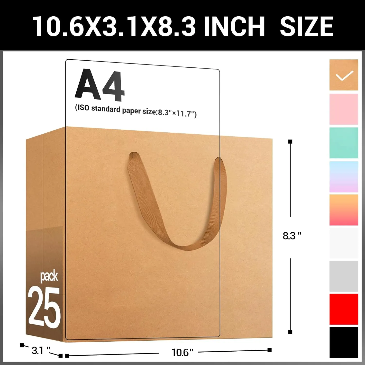 EUSOAR Kraft Paper Gift Bags, 25pcs Small 10.6"x3.1"x8.3" Brown Sturdy Heavy Duty Shopping Bags with Handle Bulk, Retail, Boutique, Business,Wedding Party Favor,Grocery,Restaurant Merchandise Bag