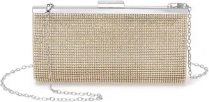 Evening Bags Clutch Purses for Women Formal, Crystal Rhinestone Purse Handbag Crossbody Bag with Chain Shoulder Bag Sparkly for Wedding Guest Party Gold