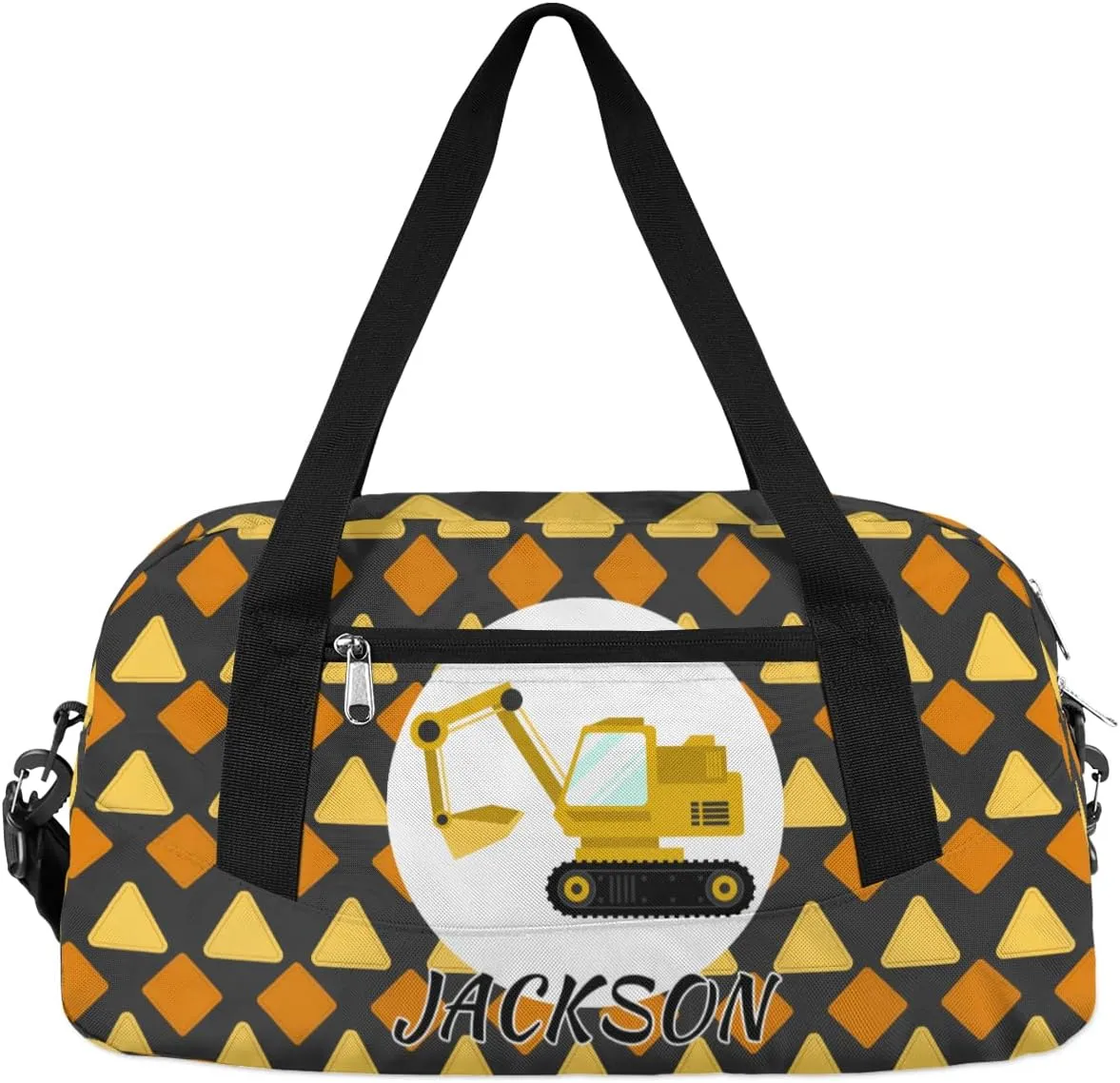Excavator Car Custom Name Kids Overnight Duffel Bags Boys Cool Truck Personalized Sport Gym Bag Customized Duffel Bag for Travel Weekender Practice Gymnastics