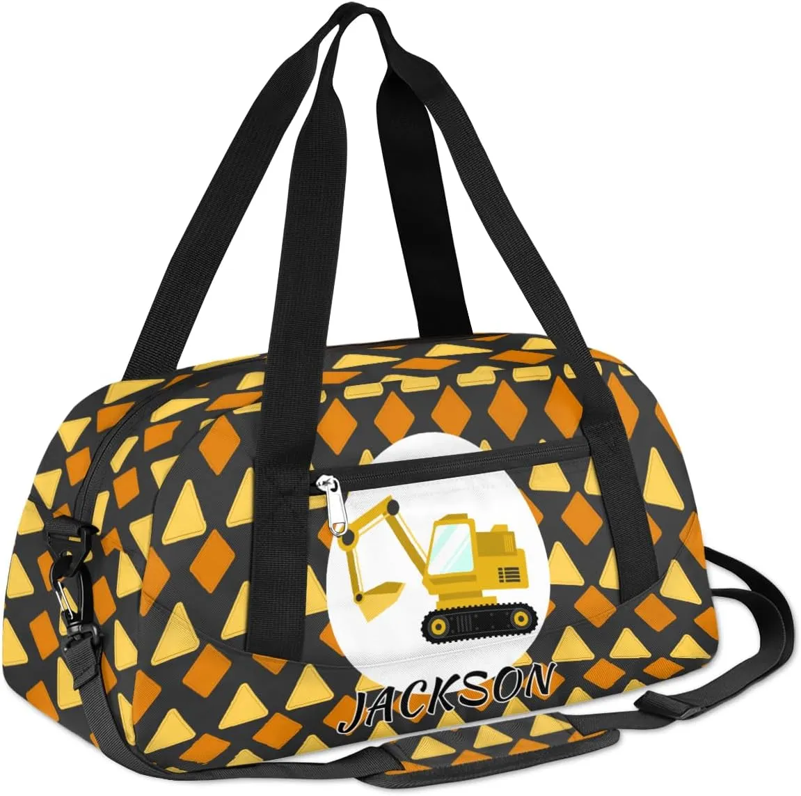 Excavator Car Custom Name Kids Overnight Duffel Bags Boys Cool Truck Personalized Sport Gym Bag Customized Duffel Bag for Travel Weekender Practice Gymnastics
