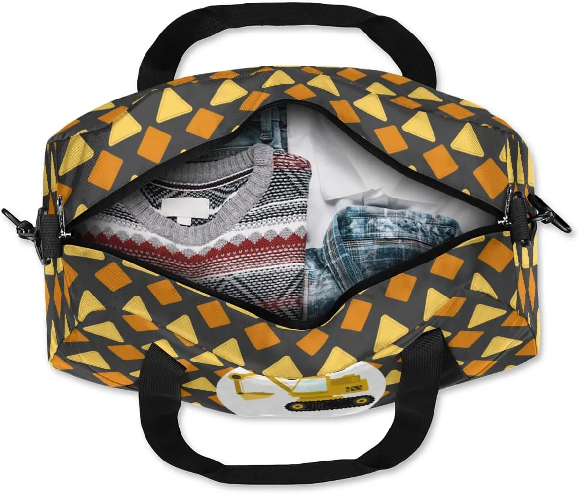 Excavator Car Custom Name Kids Overnight Duffel Bags Boys Cool Truck Personalized Sport Gym Bag Customized Duffel Bag for Travel Weekender Practice Gymnastics