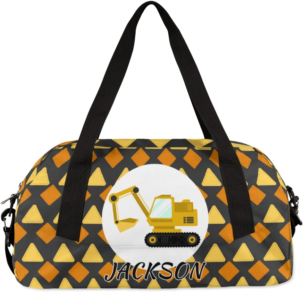 Excavator Car Custom Name Kids Overnight Duffel Bags Boys Cool Truck Personalized Sport Gym Bag Customized Duffel Bag for Travel Weekender Practice Gymnastics