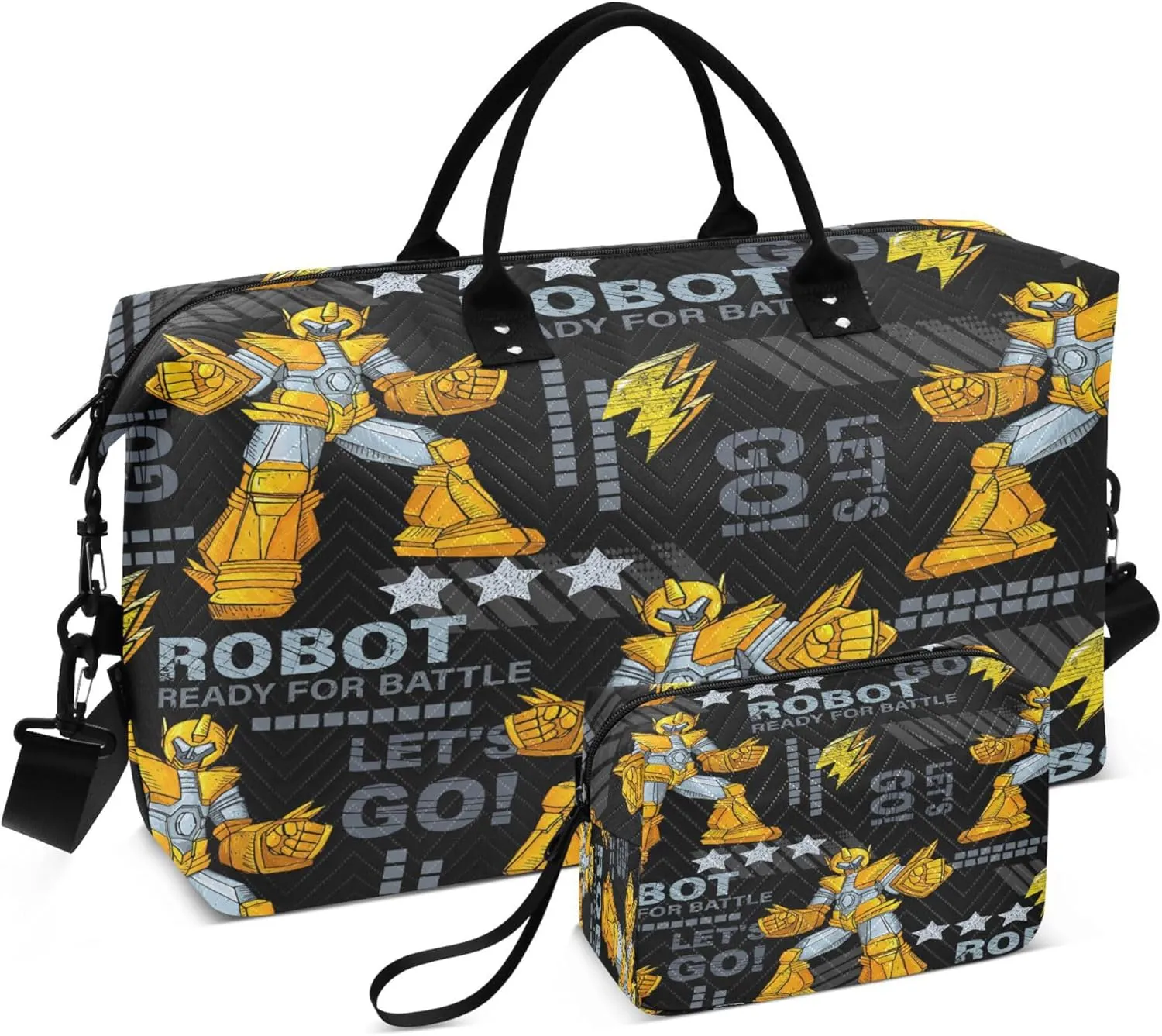 Exnundod Abstract Robots Soldier Travel Duffel Bags for Women Funny Warrior Sports Gym Bag Weekender Carry On Tote Overnight Luggage Duffle Bags