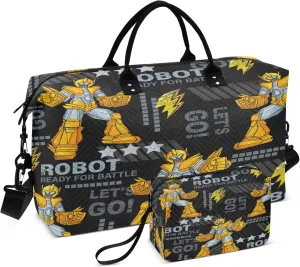 Exnundod Abstract Robots Soldier Travel Duffel Bags for Women Funny Warrior Sports Gym Bag Weekender Carry On Tote Overnight Luggage Duffle Bags