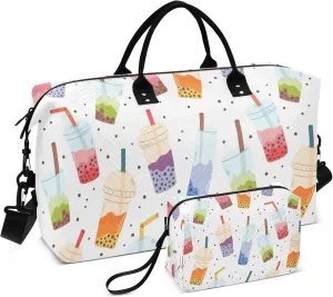 Exnundod Bubble Tea Drinks Colored Travel Duffel Bags for Women Sports Gym Bag Weekender Carry On Tote Overnight Luggage Duffle Bags